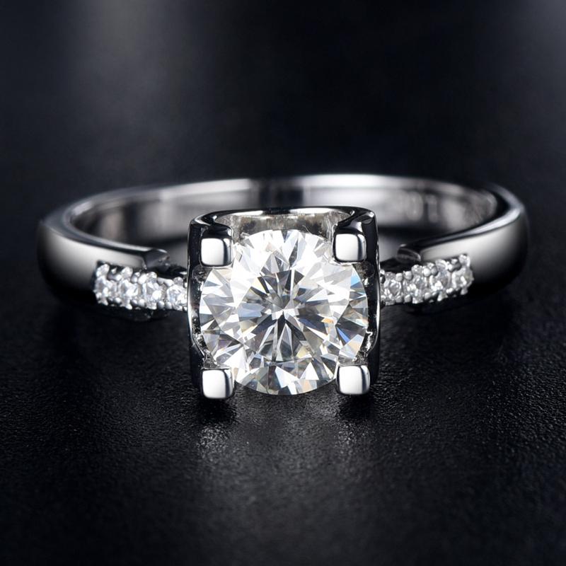 Bague Moissanite en argent Sterling 925 véritable, 1 .0ct, couleur D, Test de diamant rond réussi, bagues Moissanite pour femmes, bijoux de mariée, cadeaux