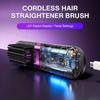 Wireless 2-in-1 Straightening Curling Comb Anti-Scald LED Display USB Rechargeable Portable for Home Travel All Hair Types