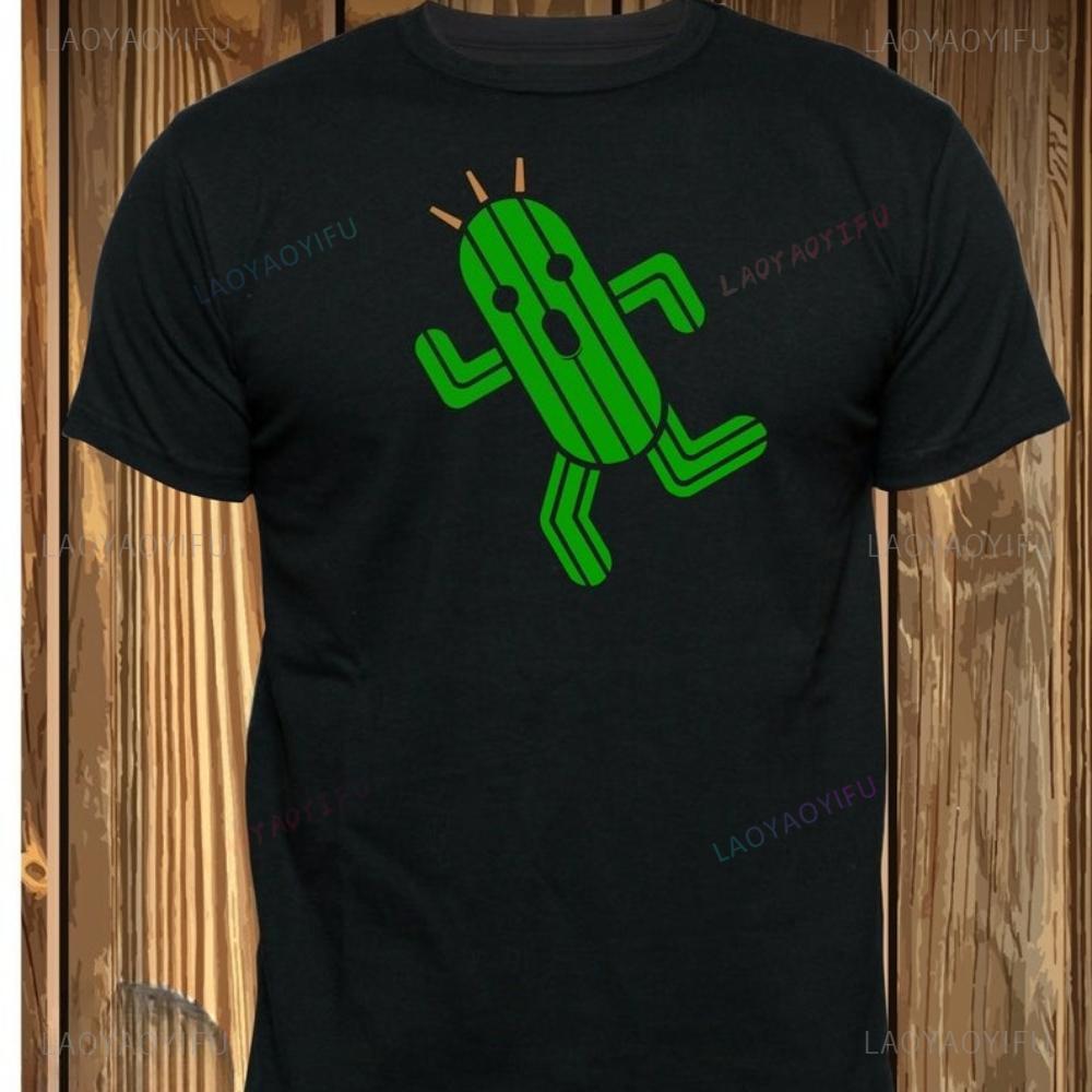 Final Fantasy Inspired Cactuar Cactus Black Printed TShirt Funny and Interesting Cactu Tops Tee Shirt Unisex Cotton Shortsleev