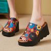 Fashion GKTINOO Genuine Leather Flowers Women Fashion Slippers Sandals 2025 New Summer Thick Sole High Heel Silppers Outer Wear Sandals