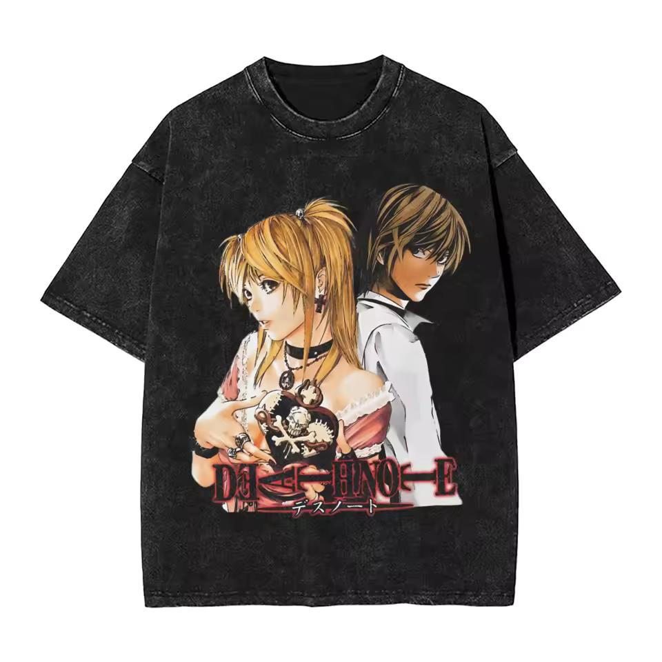 Japan Classic Suspense Anime Death Note Graphic Print T-Shirt Retro Washed O-neck Cotton Men Women Gothic Fashion Oversized Top