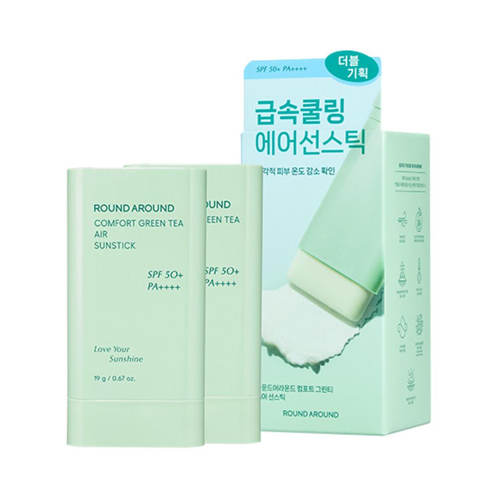 ROUND A'ROUND Comfort Green Tea Air Sunstick 19g Double Set