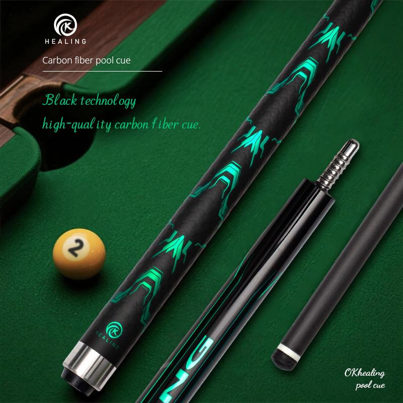 OKHEALING Kohlefaser Billard Queue Stick Geringe Ablenkung Billard Queue 12,5mm Spitze, Radialer Pin-Verbindung 147cm/58Zoll Länge 19oz Gewicht, Spiel Queue