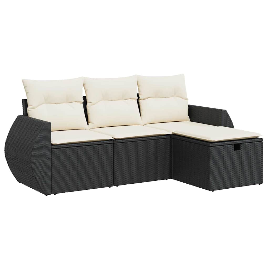 4 Piece Outdoor Sofa Set with Cushions Black Poly Rattan