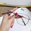 Women Fake Glasses Anti-blue Light Large Frame Glasses Transparent Lens Metal Frame Oversize Eyeglasses UV400 Protection Eyewear