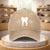 Dental ECG Heartbeat Tooth Graphic Washed Baseball Cap Adjustable Cotton Outdoor Sports Hat