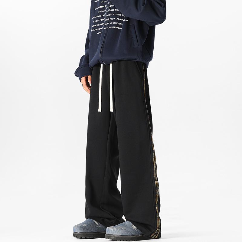 Unisex American Side Stripe Sweatpants: Loose, Straight-Leg Casual Pants for Autumn/Winter, High Street Style.
