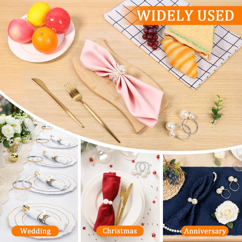 25Pcs Pearl Style Napkin Ring Easy Cleaning Delicate Dinner Serviette Buckle Set for Anniversary Birthday Wedding