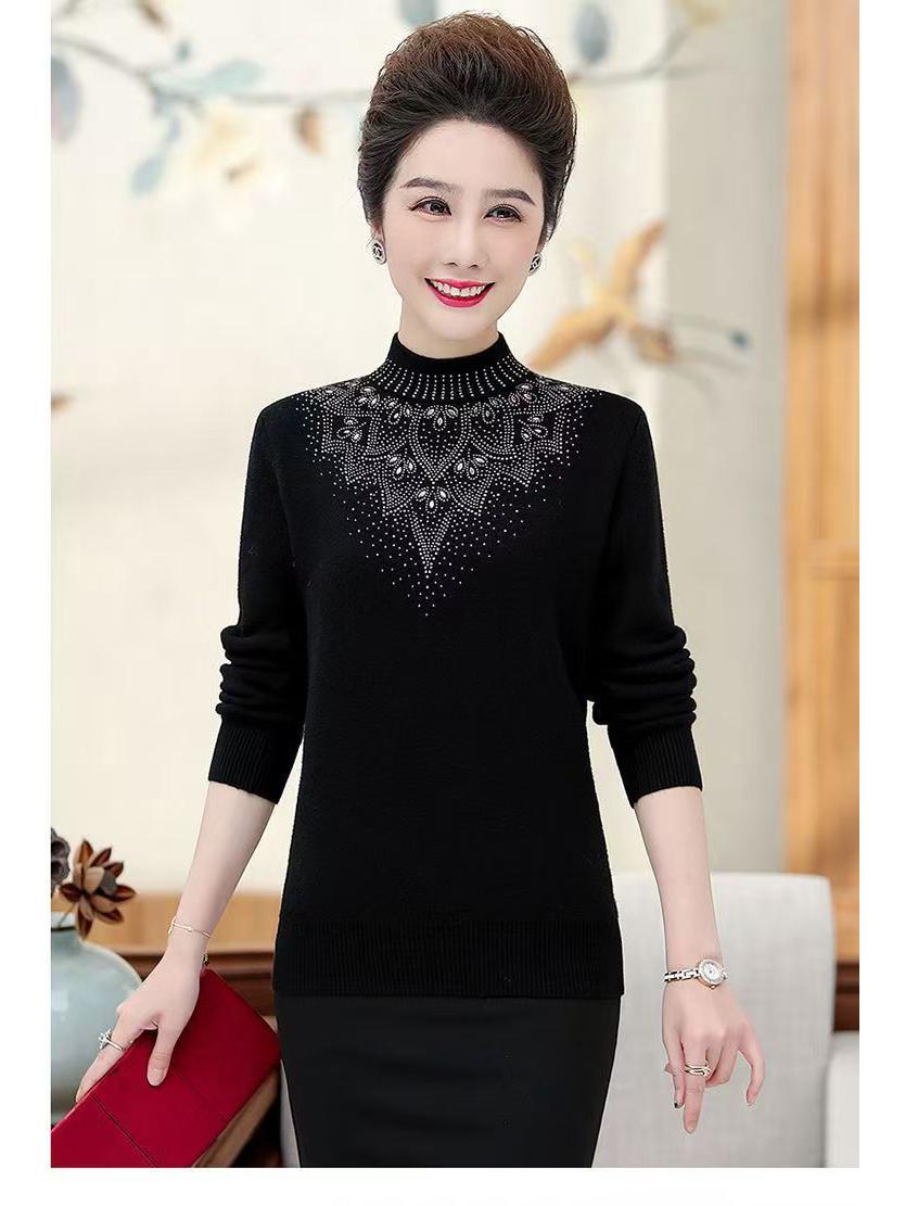 

Plus Size Embroidered Black Knit Cardigan for Mothers, Women s Autumn/Winter, Middle-Aged and Elderly. 3XL