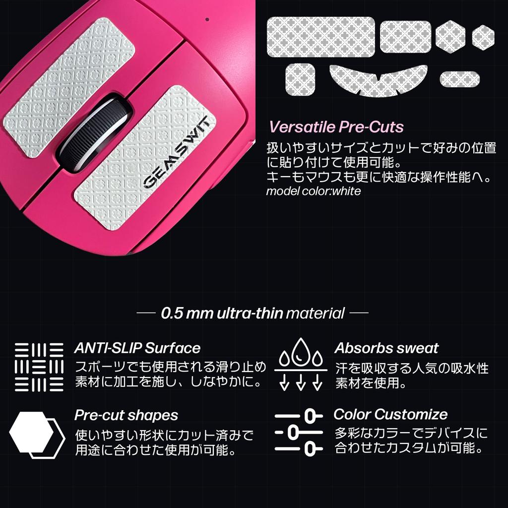 Gemswit CLUTCH Bande Adhésive Evo avec Coussinet pour Souris Gaming et avec Motif Laser Motif Antidérapant, 0.5mm Antidérapant Claviers, Absorbant, Antidérapant,