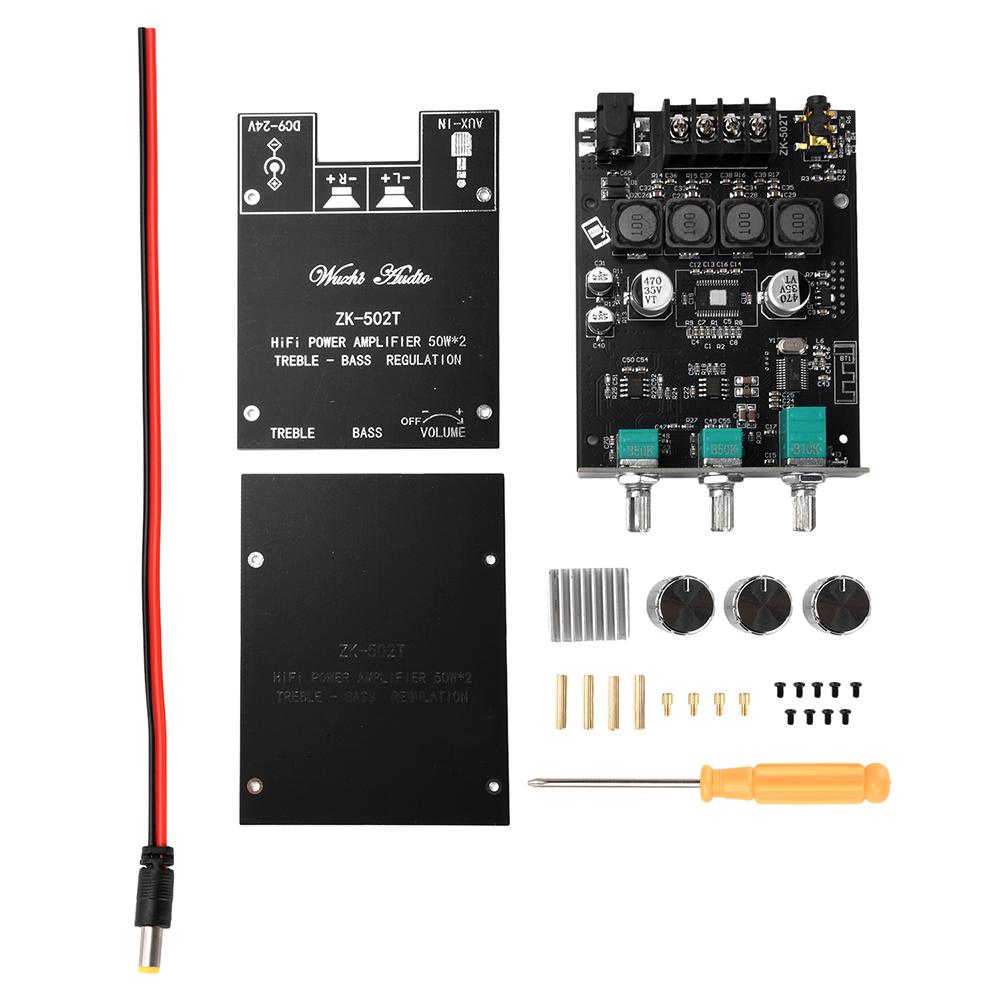 

ZK-502T Bluetooth-Compatible HIFI 2.0 Channel Amplifier Stereo Speaker Board Treble Bass Regulation