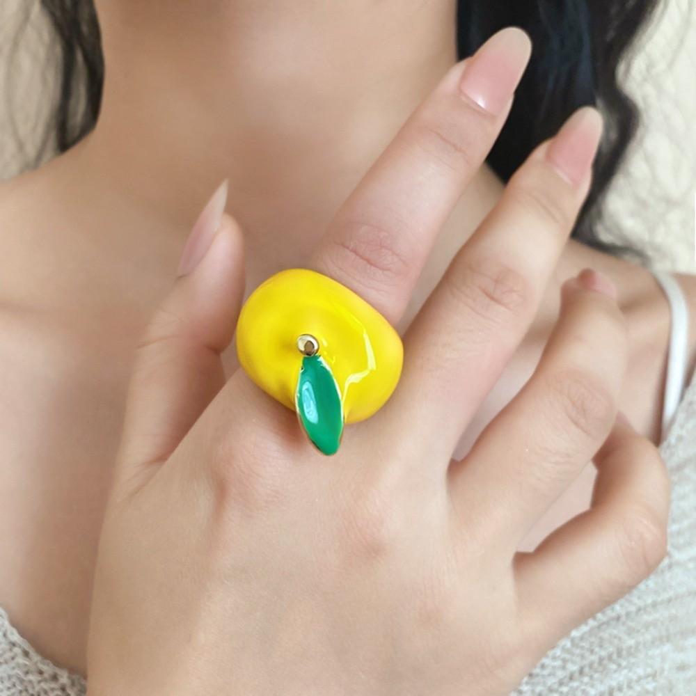 Minimalist Geometric Fruit Ring Colorful Vintage Ring Elegant Enamel Fruit Ring Women