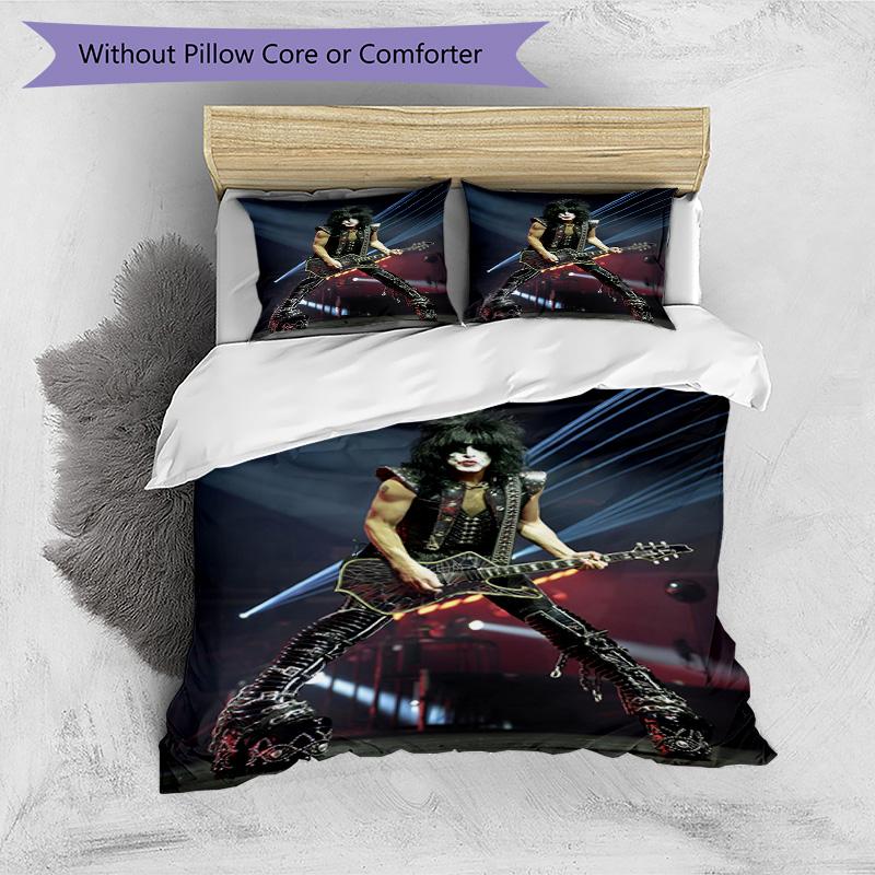 3pcs Duvet Cover Set (1*Duvet Cover + 2*Pillowcase, Without Core), Kiss Rock and Roll Print Bedding Set, Bedroom Decor, All‑Season, Birthday Gift