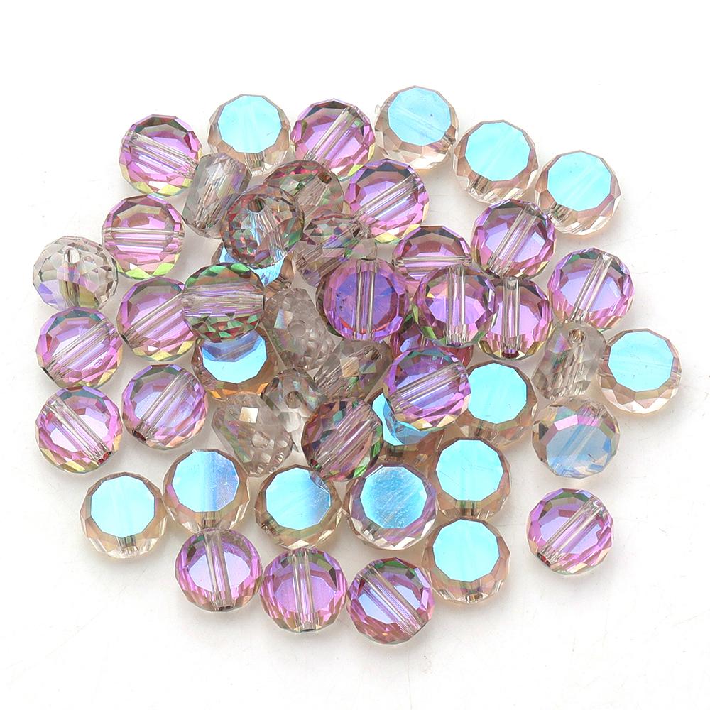 30Pcs Flat Round Faceted Crystal Beads Colorful Glass Beads Loose Spacer Beads For Jewelry Making DIY Bracelet Necklace Crafts