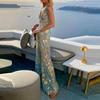 Deep V Neck Sleeveless Waist Tight Flowy Hem Sexy Dress Women Bronzing