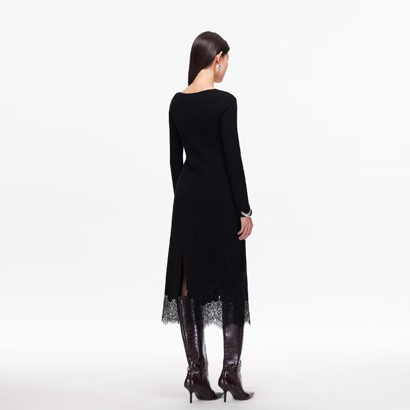 Veromoda Women's Wool Blend Square Neck A-Line Lace-Panel Knit Dress