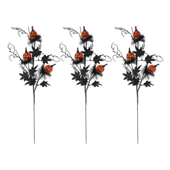 Artificial Halloween Stem Faux Curly Willow Branch with Pumpkin And Black Maple Leaves Gothic Fake Twig Picks for Vase DIY Home Decor
