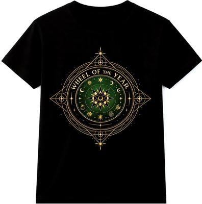 T-shirt Ruota dell'Anno Strega Wicca Pagano Occulto Geometria Sacra Graphic Tee