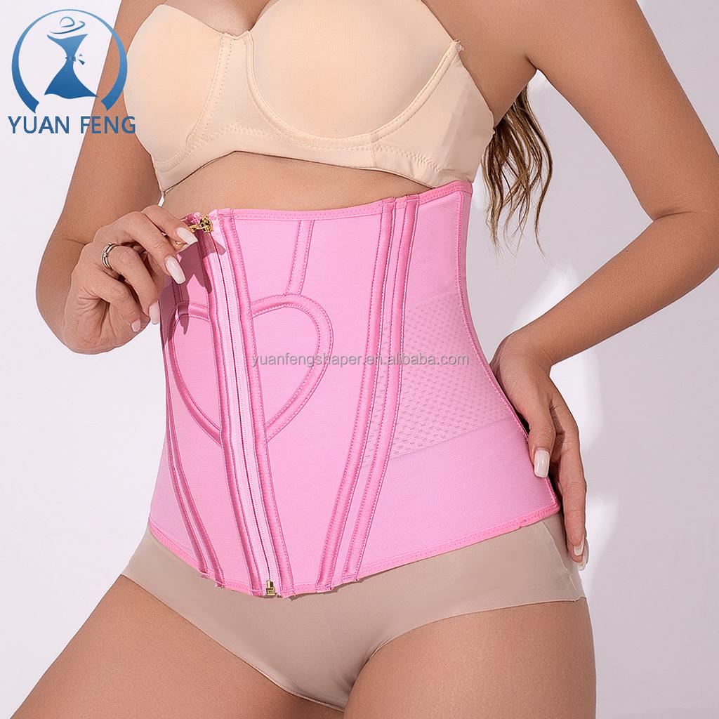 YUANFENG Custom Private Label Double Compression Adjustable Zipper Tummy Wrap Steel Bone Abdomen Corset Waist Trainer Shaper