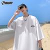 POUM American-Style Short-Sleeve T-Shirt for Men And Women, Summer Fashion Loose Casual Thin Pure Cotton Undershirt PH03 White S
