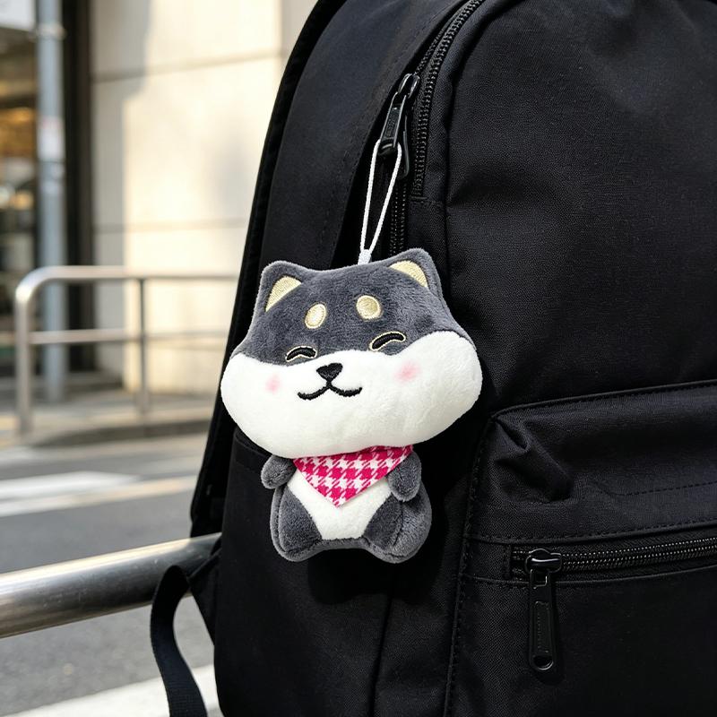 Cute Shiba Inu Plush Keychain Soft Fluffy Mini Dog Stuffed Animal Pendant With Plaid Bandana Bag Charm Decor Gift For Dog Lovers