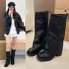 Retro Long Tube Pleated Piled Boots Tube Boots Women's Autumn New Thick Heel Thin Versatile Knight Boots