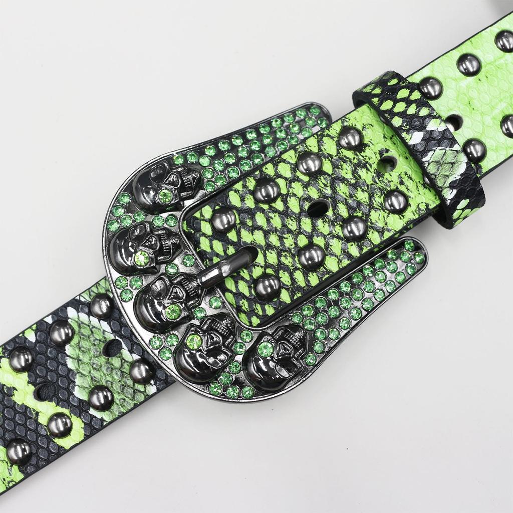 Cintura Unisex Y2K Teschio Strass con Borchie e Decorazioni Effetto Pelle di Serpente