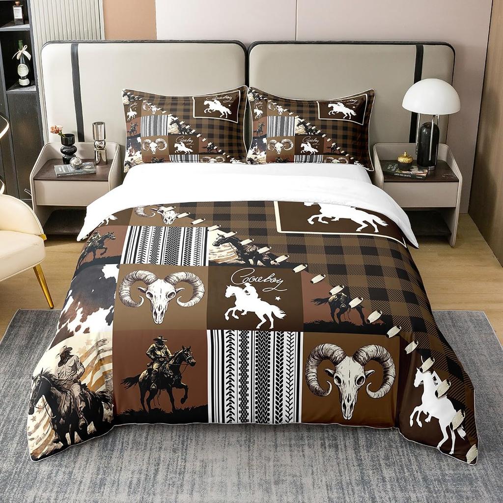 Western Cowboy Print Bedding Duvet Cover Set Full Size Bedding Set for Kids Boys Girls Comforter Cover Set Bedroom Bedclothes