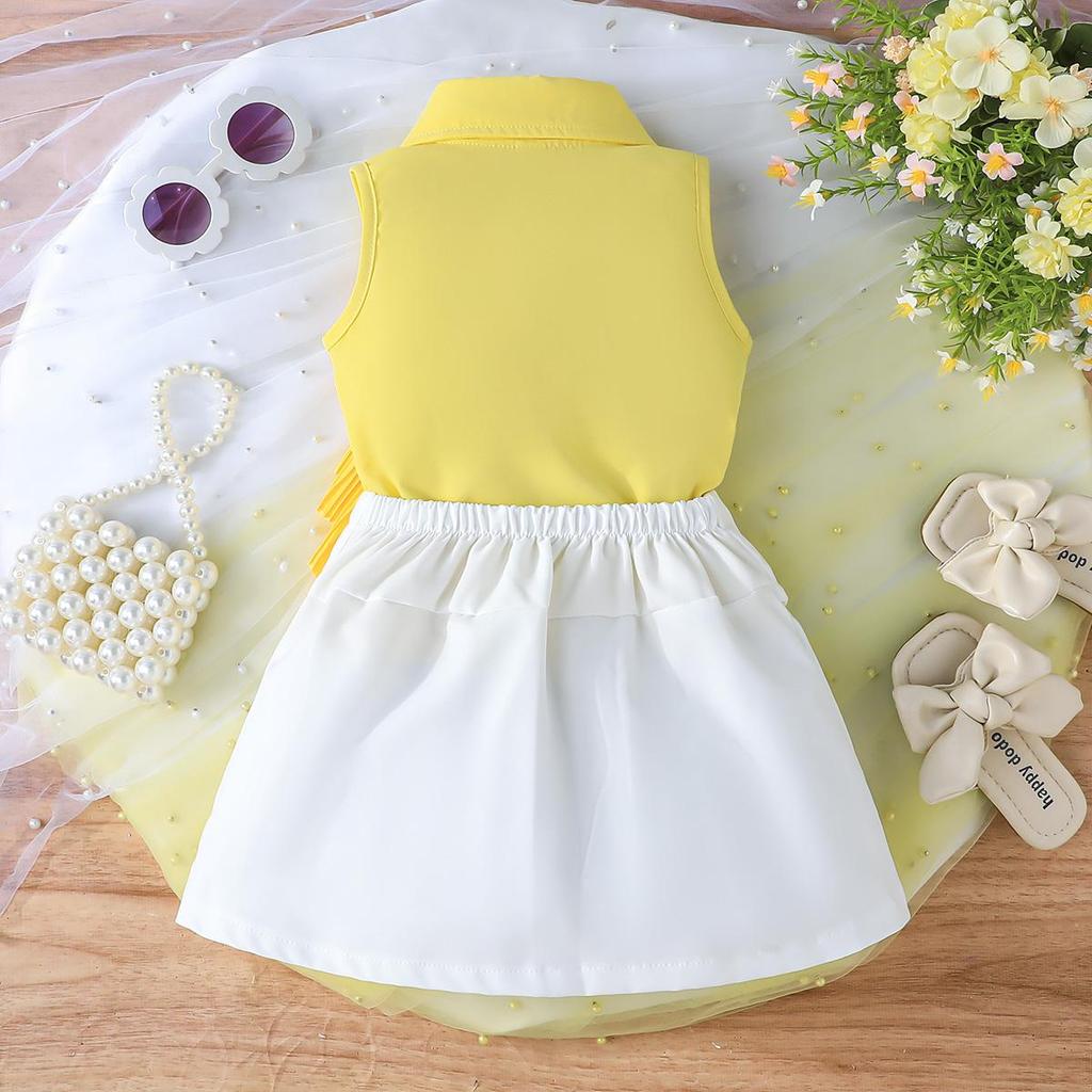 Baby Girls Sleeveless Collared Dress with Pleated Ruffle Accent, Stylish Party Outfit