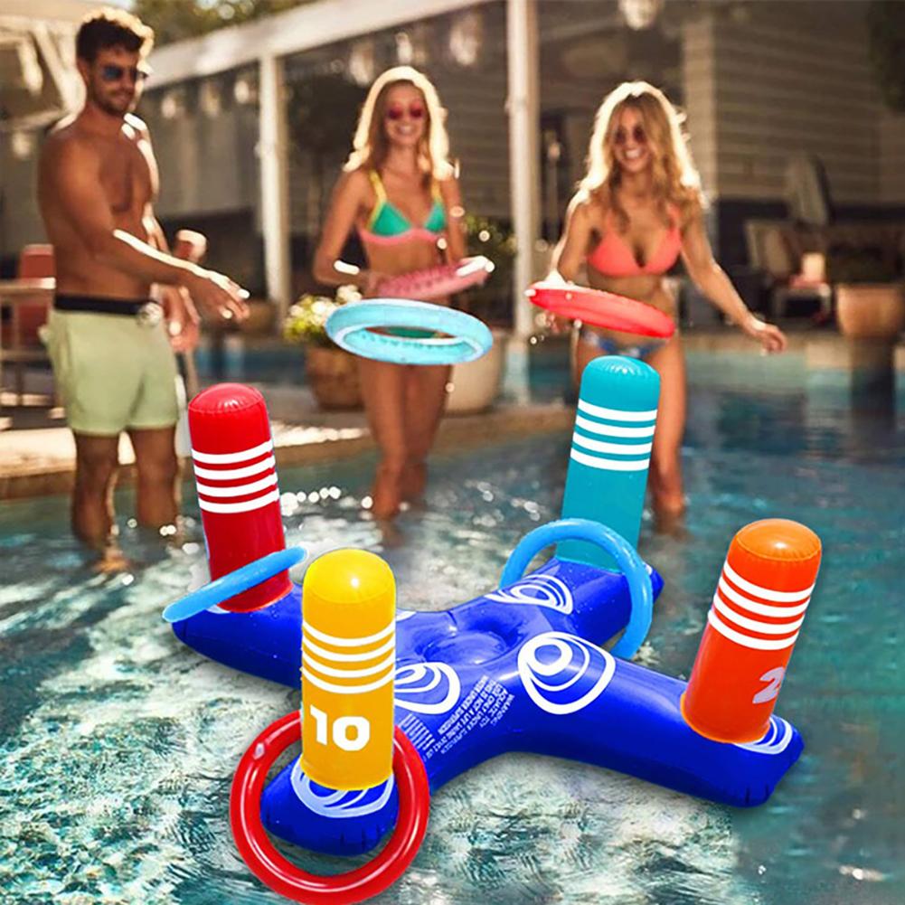 

Inflatable Pool Ring Toss Games Kit With Rings Multiplayer Pool Throwing Game Kids Family Water Fun Beach Party Toys 1 set of 4 circles + pump #1