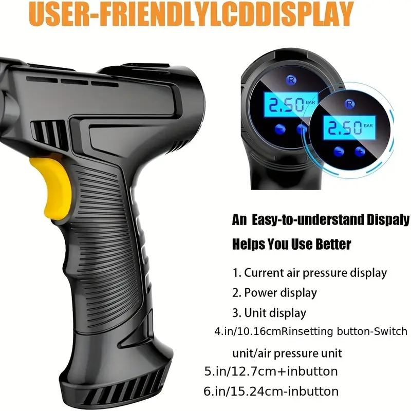 Portable Cordless Tire Inflator 120W Automatic Rechargeable Mini Air Compressor with Digital Display, Wireless Car Air Pump Equipment for Machine