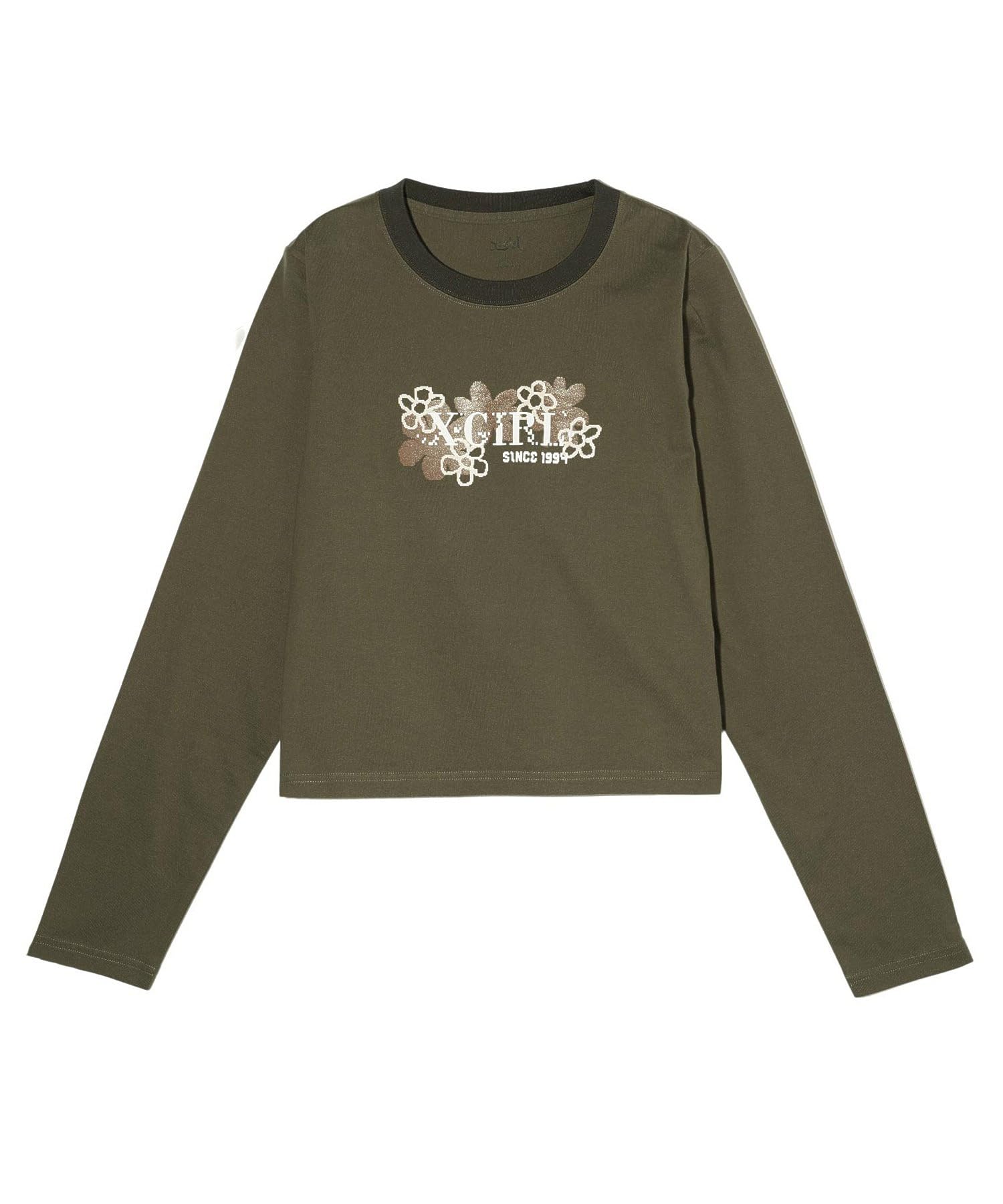 

Casual PIXEL FLOWER LOGO BABY TEE OLIVE X-girl L/S оливковый