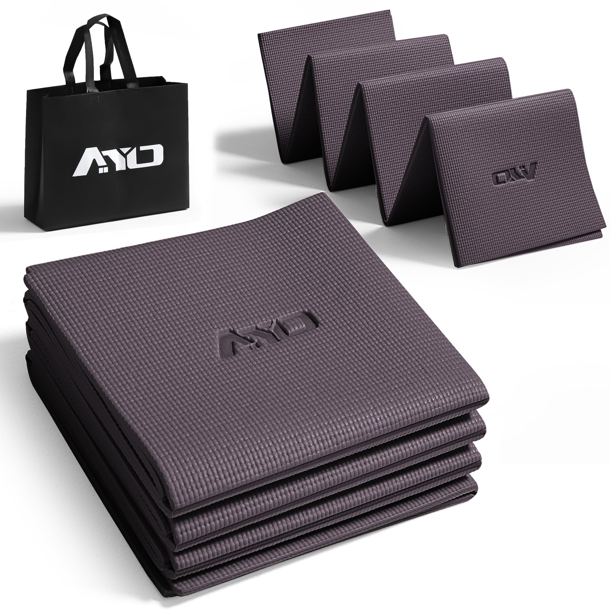 

AYO Folding Yoga 6mm with Yoga Mat Bag Ideal for and Dark Purple Mat, Thick, Lightweight, Popular, Portable, Compact, (17361cm), Stretching, Fitness,