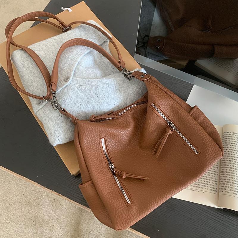 Large Capacity Handbag For Women New Soft PU Leather Bucket Bag Versatile Tote Bag For Casual Commuting Shoulder Wallet ARI