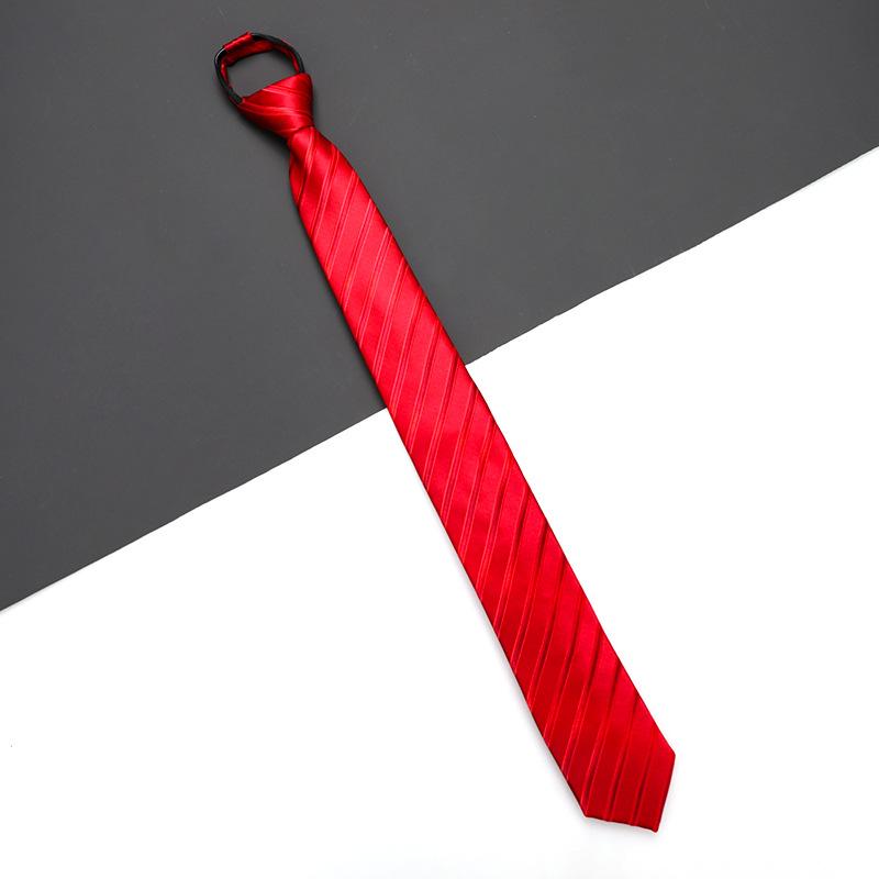 Men'S And Women'S Red Zip-Up Tie Groom Business Dress Wedding Korean Version Lazy No Striped Tie