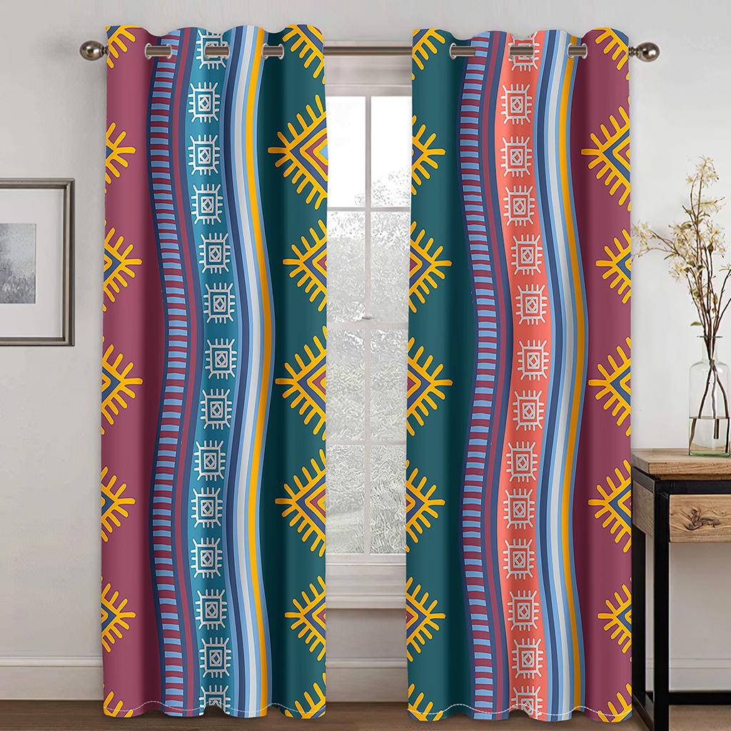 2 Stück Afrikanisches Muster Ethnisch Antik Vorhang Bunt Stammesgeschichte Druck Stangentaschenvorhänge Halbverdunkelungsvorhänge Für Schlafzimmer