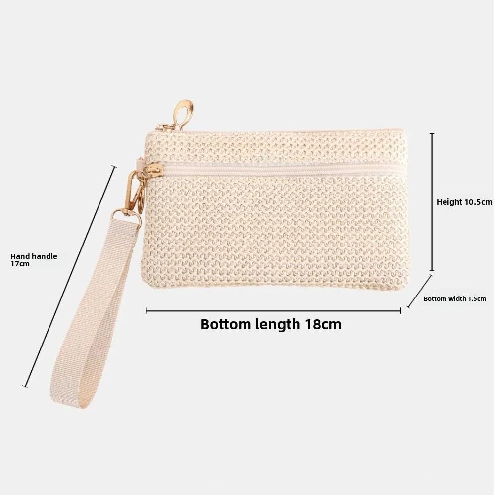 Fashion Double Zipper Straw Wallet Zipper Closure Handmade Mini Wallet Woven Texture Durable Straw Coin Purse For Lady