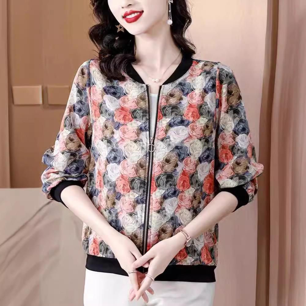 Women's Summer Chiffon Cardigan: Lightweight, Sun Protection, Petite, Age-Reducing, Easy To Match, Printed Design, Baseball Style.