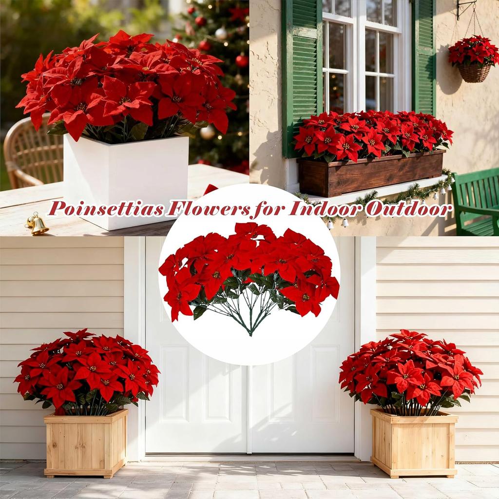 Christmas Poinsettia simulation bouquet 5 Pack 7 flower branches indoor and outdoor Christmas decoration