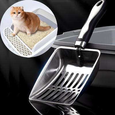 Kattlådsspade i rostfritt stål - Förhindrar läckage av snabb sand, Hållbar och lättrengjord metallbajspade för katter, Hygieniskt verktyg för borttagning av husdjursavfall