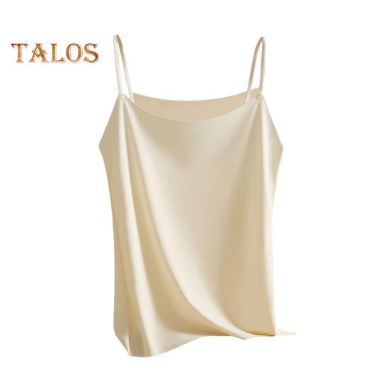 

Женский топ-майка из искусственного шелка, топ-майка из атласа Ice Silk, топ-майка без рукавов на тонких бретельках с круглым вырезом, базовая летняя шелковая блузка XL абрикосовый