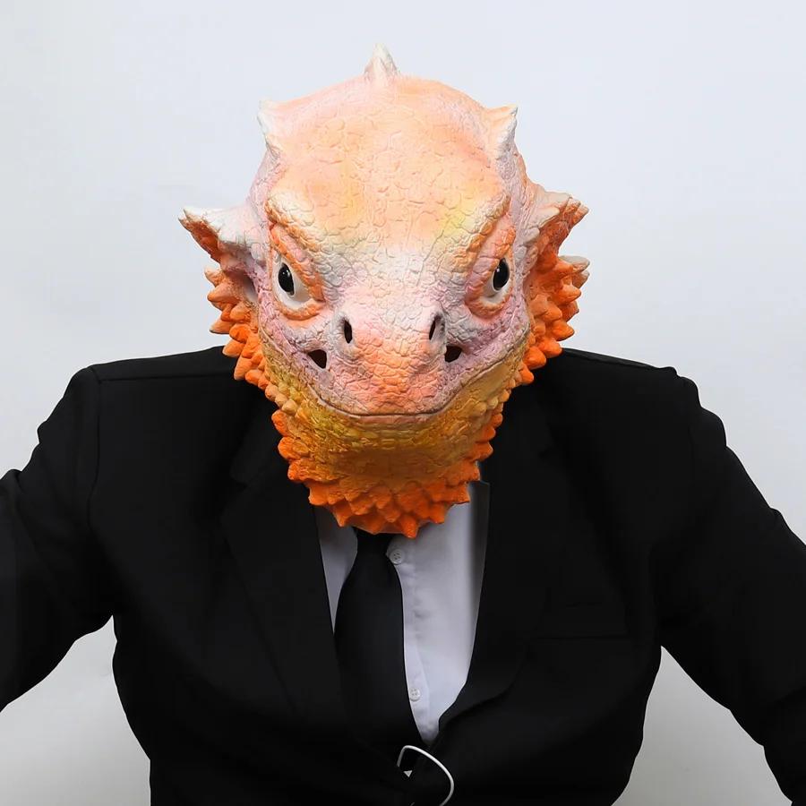 Unique Funny Creepy Cosplay Animal Lizard Head Cover Scary Halloween Mask Full Face Helmet Carnival Christmas Party Costume Prop