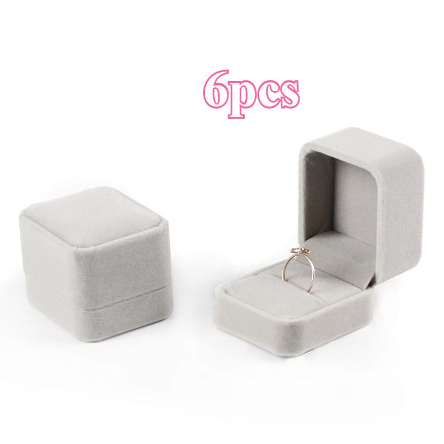 

6 ШТ. Квадратная бархатная коробочка для колец, органайзер для хранения колец, серег, пусетов, шкатулка для украшений, подарочный футляр, романтическое предложение, коробочка для обручального кольца