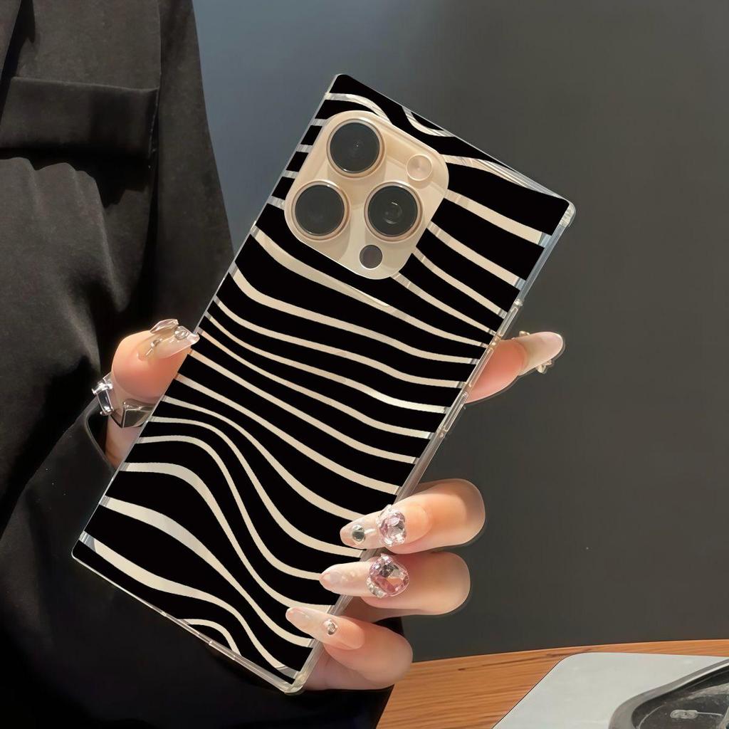 Clear Square Back Tube Case Protection For iPhone 14 Pro Max 11 12 16 ProMax 15 Plus 13 Anti-Oxygen,Black Zebra Print Pattern Casing