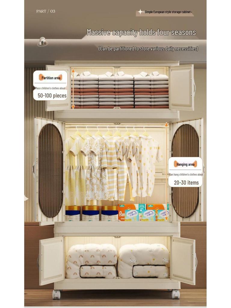 Collapsible Wardrobe with Wheels: Portable Storage for Baby Clothes & Toys.