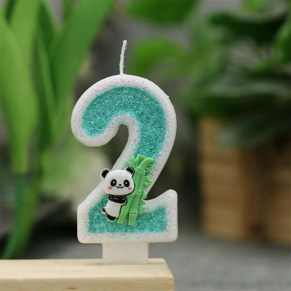Panda Theme Birthday Candles Children's Birthday Number Candles First Birthday Girl Boy Party Cake Toppers Gift Cake Decoration
