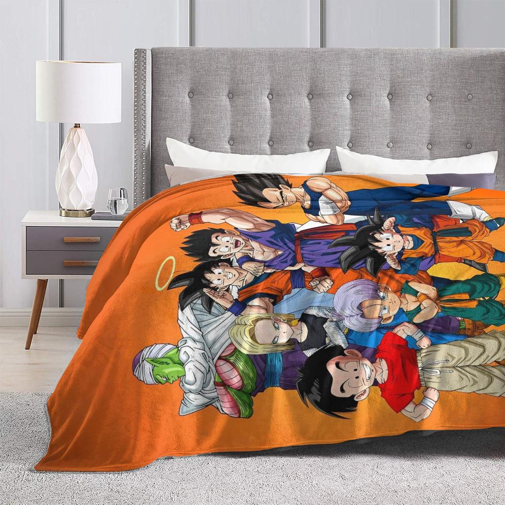 DBZ Anime Flannel Throw Blankets Son Goku Blanket for Home Travel Lightweight Thin Bedroom Quilt,