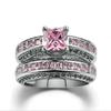 FDLK 2 stk Brudesett Elegante ringer for kvinner Bryllupsforlovelse Mote smykker med full skinnende kubikksirkon kvinnering