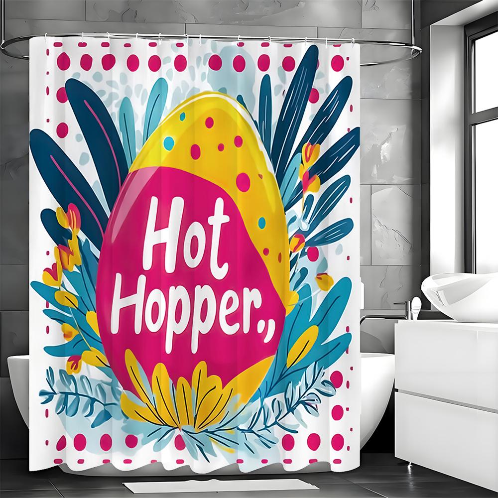 Colorful Eggs and Flowers Decorative Shower Curtain, Bathroom Decorative Shower Curtain, Waterproof Shower Curtain with Hooks