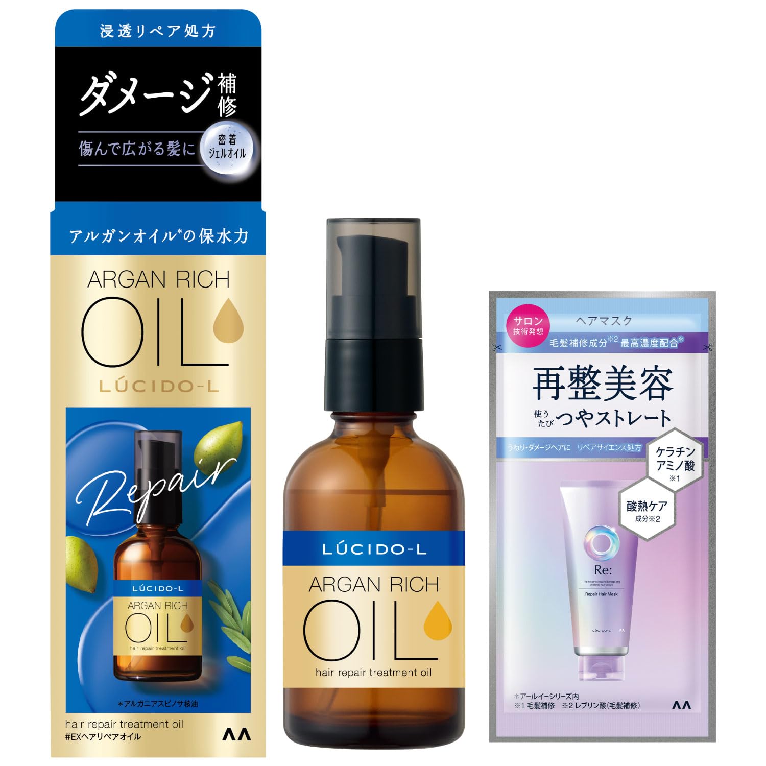 

LUCIDO-L Масло для восстановления волос - Аргановое масло несмываемое (60мл) + Образец маски для волос (10г) | Восстановление повреждений и питание